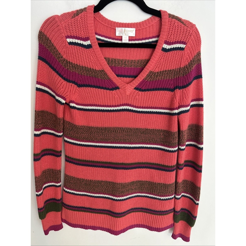 Belle Boho Women's Oversize XXS V-Neck Long Sleeve Multicolor‎ Knit Sweater